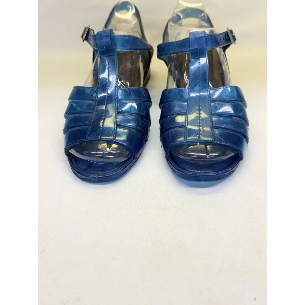 VTG Women's Translucent Blue Jelly Sandals Woven Fisherman Silhouette Sz 8